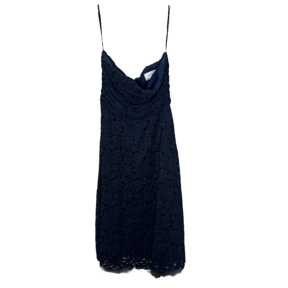 Eliza J Women's Midi Dress Navy‎ Floral Lace Strapless Ruched Back Zip Sz 14